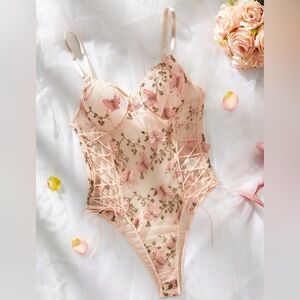 New NWOT Delicately Designed Lingerie Bodysuit With Embroidered Butterflies